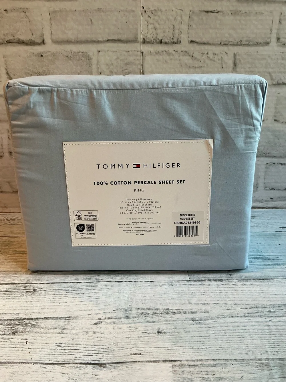 Tommy Hilfiger 4Pc King Size Cotton Percale Blue Sheet Set